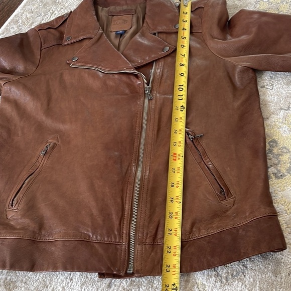 Gap Brown Leather Cropped Sleeve Moto Jacket - Picture 10 of 10